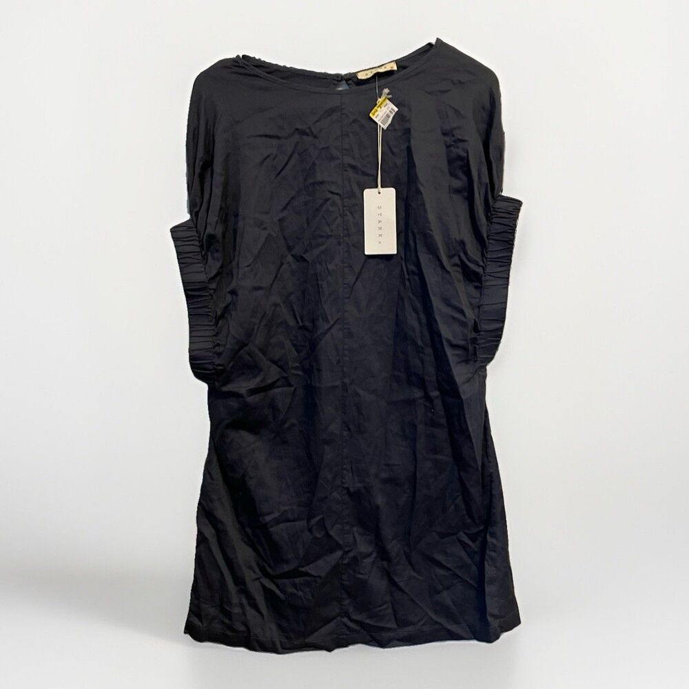 Stark X Navy Blue Shift Dress Pleated Parachute Sleeve Cotton Small